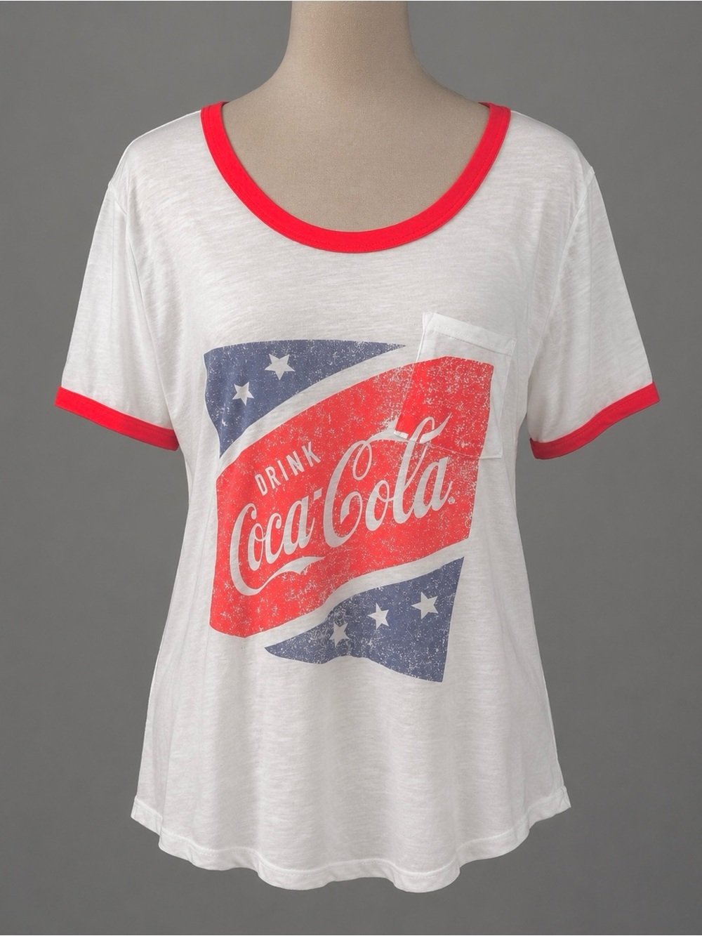 Super Sheer sz L (11-13) Red White and Blue Coca Cola Vintage T-Shirt Top